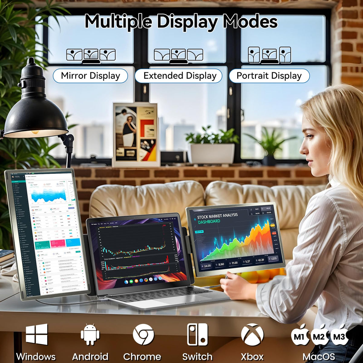 15,6"""" Laptop-Bildschirm-Extender mit 120% sRGB FHD 1080p, tragbarer Triple-Monitor-Erweiterung für Windows, Mac, Chrome und Android