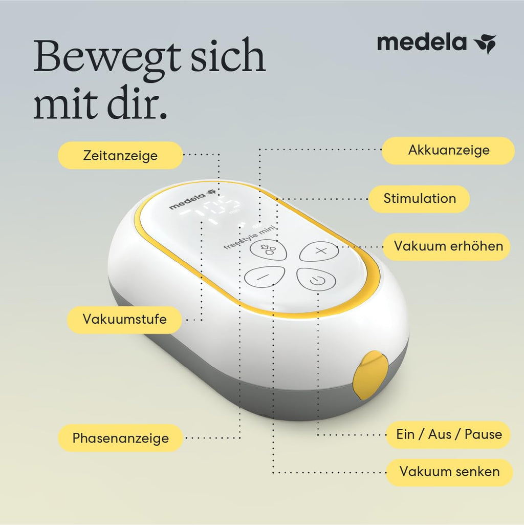 Tragbare elektrische Doppelmilchpumpe Freestyle Mini Hands-Free mit Auffangschalen und wiederaufladbarem Akku