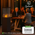 Gas-Terrassenheizer mit Glaszylinder, 8 kW Heizpilz für Terrasse und Garten mit Kippschutz, Flammensensor und Abdeckung, 36 × 36 × 140,5 cm