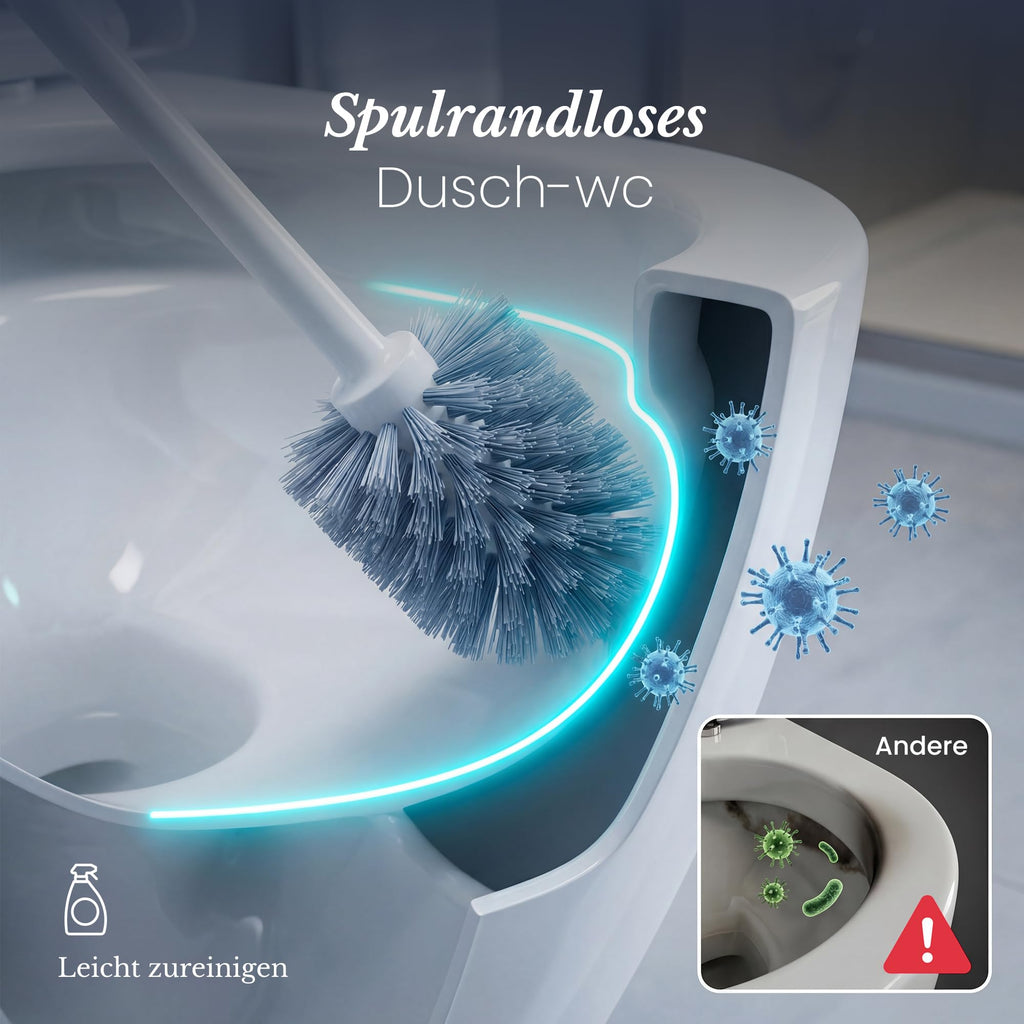 Hänge-WC spülrandlos mit 360° Tornado-Spülung, 3–4,5 l Wasserverbrauch, 58 dB leise und Soft-Close-Absenkautomatik, weiß