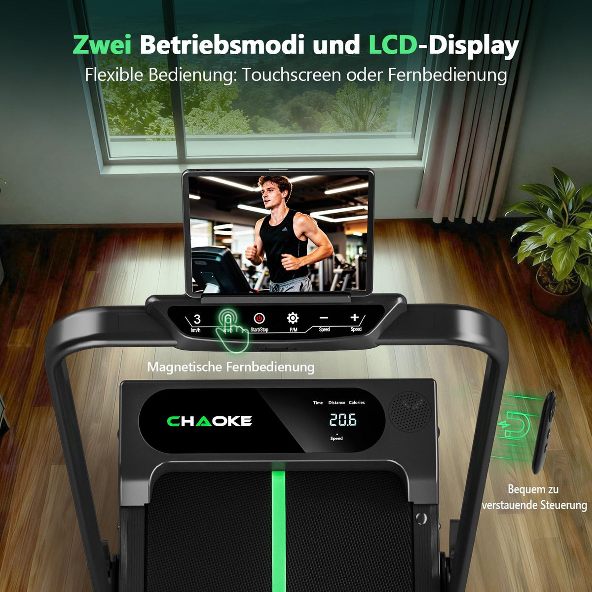 Klappbares Laufband für Zuhause bis 12 km/h mit 2,75 PS Motor und 9 % Steigung, leises Walking Pad mit App und Lautsprechern, bis 160 kg
