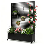 Hochbeet aus Metall mit Spalier und Rädern für Außenbereich, Pflanzkasten mit Entwässerungslöchern für Blumen und Gemüse