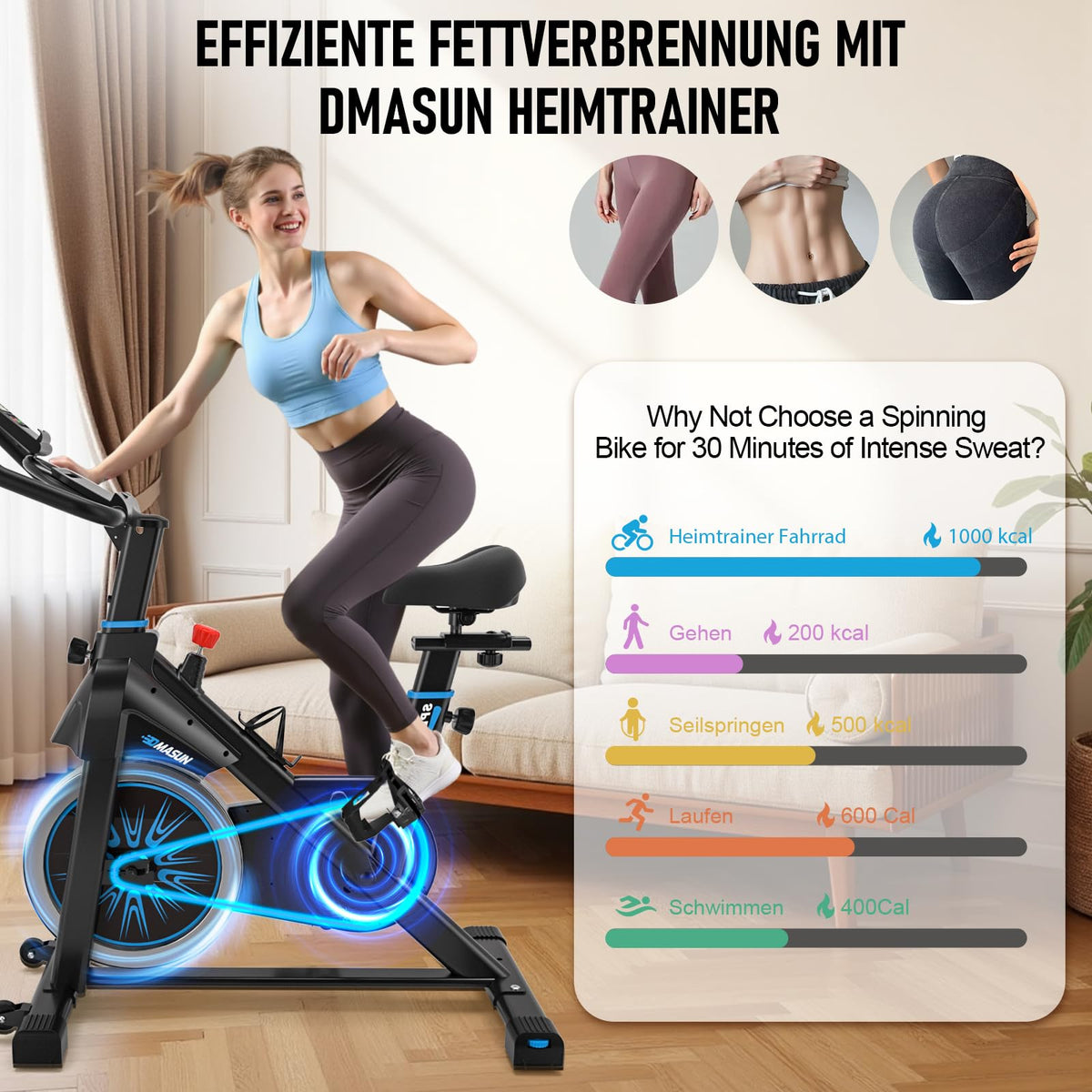 Heimtrainer Fahrrad mit App-Kompatibilität und LCD-Monitor, magnetischer Widerstand, bis 180 kg, Modell 8715C