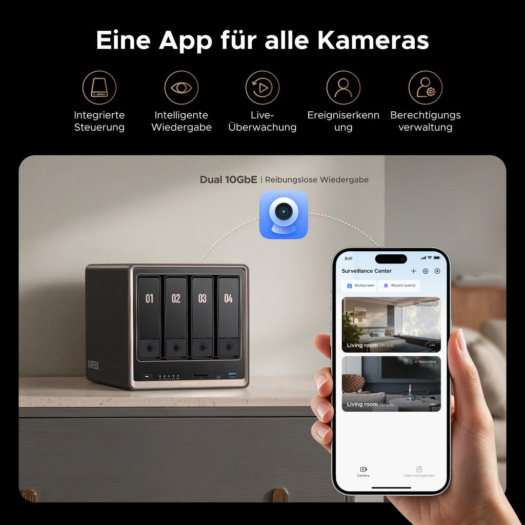 4-Bay NAS ohne HDD mit AMD Ryzen Embedded R2514, Dual 10GbE und U.2- sowie M.2-NVMe-Erweiterung für Creator und Büroteams