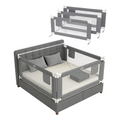 Bettgitter Rausfallschutz für Boxspringbett 180x200 cm, 3-Seiten-Komplettset mit Stange, höhenverstellbar 74-95 cm, grau