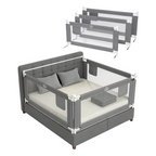 Bettgitter Rausfallschutz für Boxspringbett 180x200 cm, 3-Seiten-Komplettset mit Stange, höhenverstellbar 74-95 cm, grau