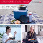 Elektrische Lunchbox mit Akku und App-Steuerung, 925 ml Edelstahl-Innenschale, auslaufsicher, 100 Watt