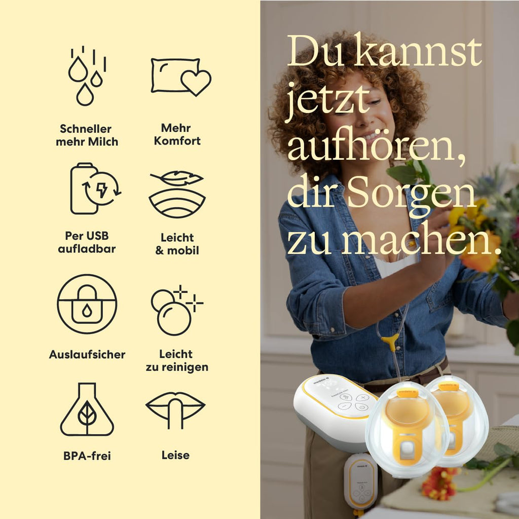 Tragbare elektrische Doppelmilchpumpe Freestyle Mini Hands-Free mit Auffangschalen und wiederaufladbarem Akku