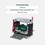 Dickenhobel DH 330 mit 1800 W und HSS-Messern, mobile Hobelmaschine mit Handkurbel und Absaugstutzen