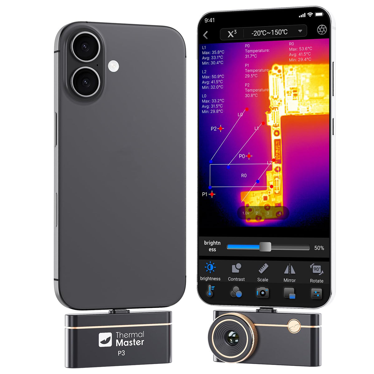 Wärmebildkamera P3 für iPhone und Android mit einstellbarem Objektiv 512 × 384 Superauflösung