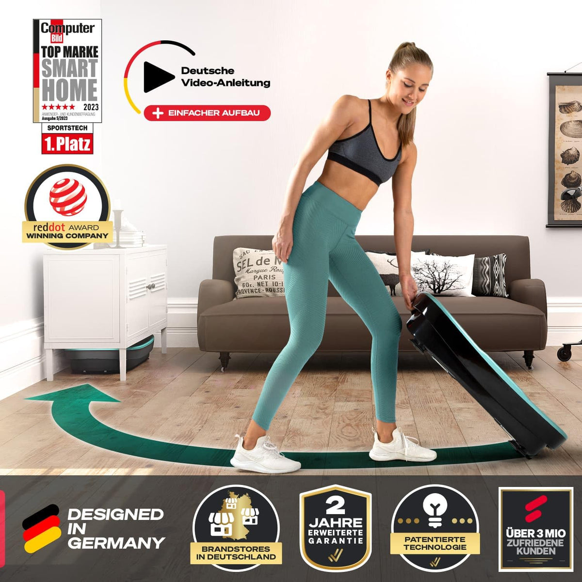 Vibrationsplatte mit leiser Motor, 180 Stufen und 7+1 Programmen inkl. Yoga, Bluetooth-Lautsprecher und Fernbedienung