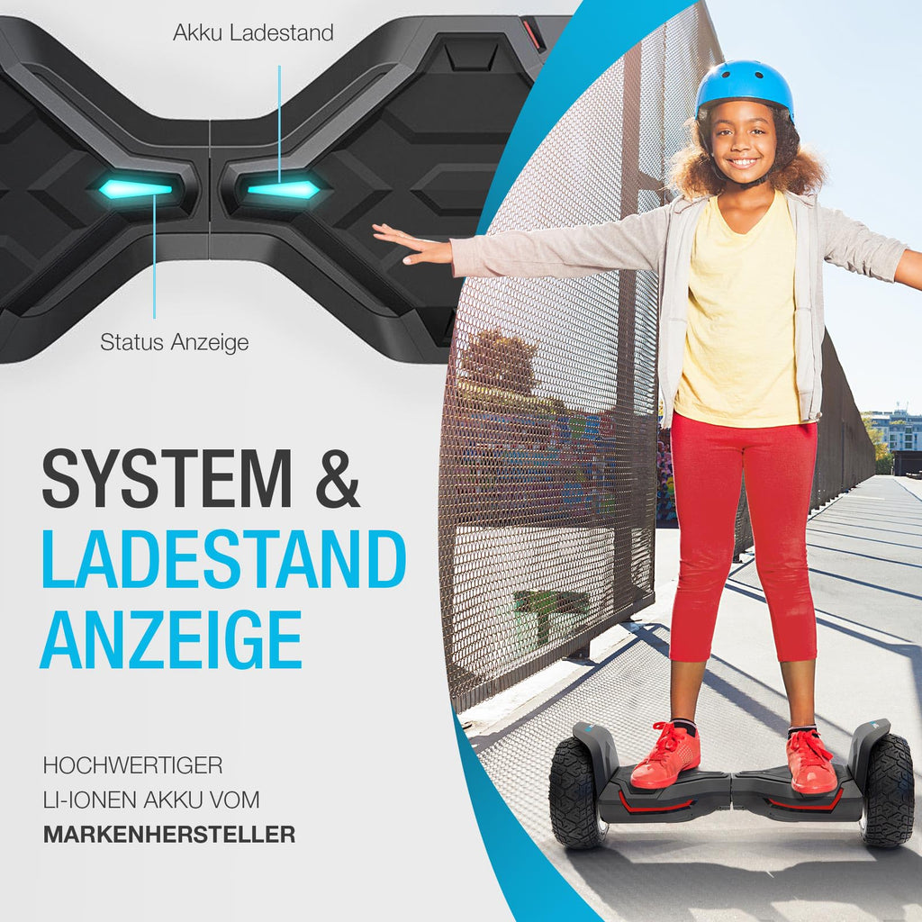 Hoverboard HX510 Offroad mit 700 W Dual-Motor 8,5 Zoll Vollgummireifen Bluetooth-App und Kindersicherheitsmodus