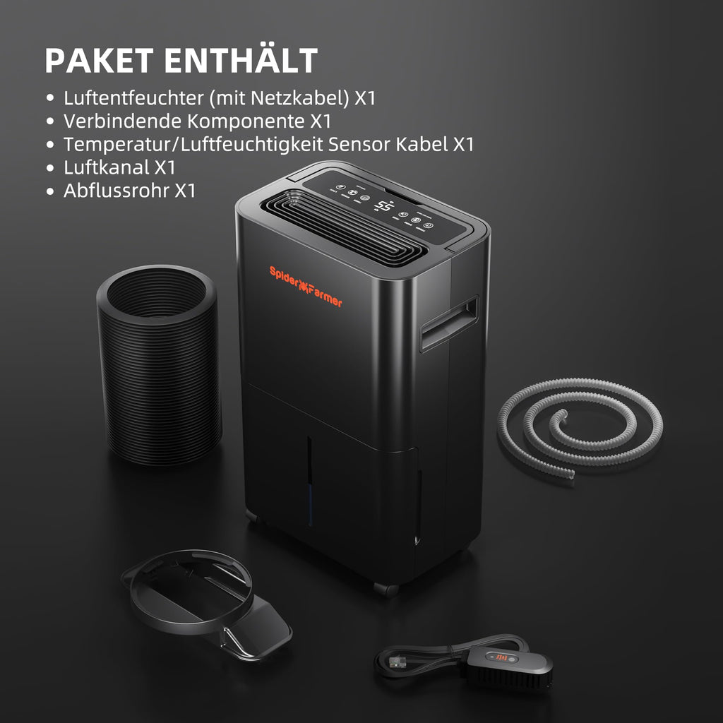 Luftentfeuchter 12 L/Tag für Growzelt, Indoor-Garten und Keller mit 2,1-L-Tank, Digitalanzeige und 24-Stunden-Timer