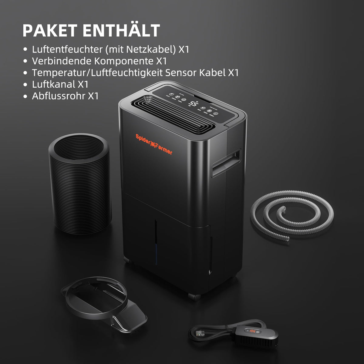 Luftentfeuchter 12 L/Tag für Growzelt, Indoor-Garten und Keller mit 2,1-L-Tank, Digitalanzeige und 24-Stunden-Timer