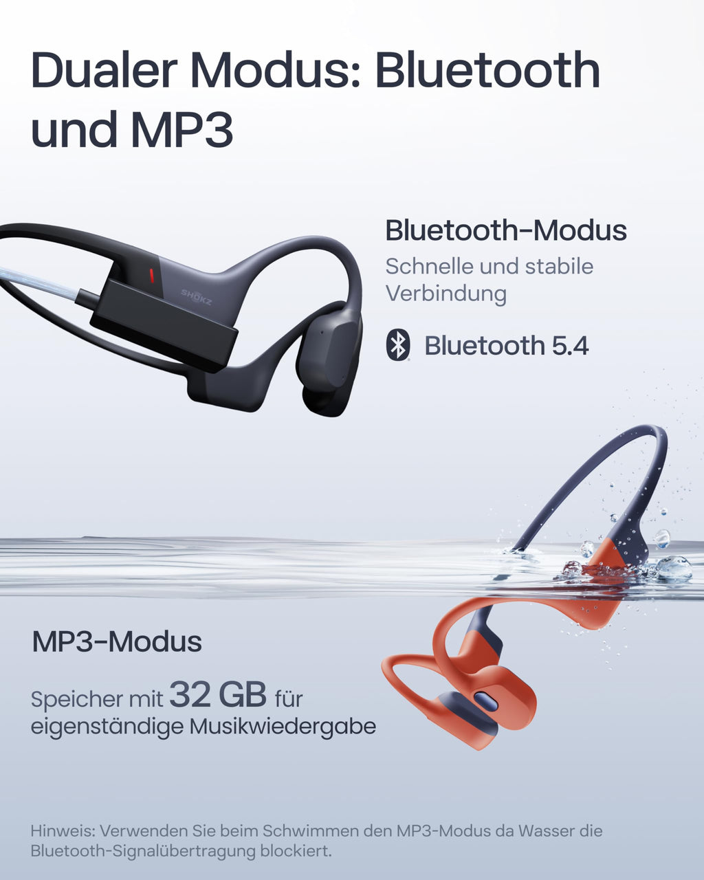 Knochenschall-Schwimmkopfhörer OpenSwim Pro S711 mit 32 GB MP3-Player und Bluetooth, Rot