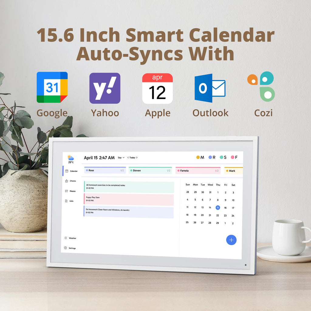 Digitaler Wandkalender 15,6 Zoll FHD Familienplaner mit 32GB Speicher und Wandhalterung, Touchscreen Tischkalender