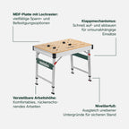 Multifunktionstisch MWB 100, klappbare Werkbank und Montagetisch mit 2 Einhandzwingen, 4 Bankhaken und 2 Eckverbindern