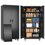 Metallschrank mit Pegboard 180 x 80 x 40 cm abschließbar 5 verstellbare Trennwände 4 Rollen 250 kg Tragkraft Schwarz