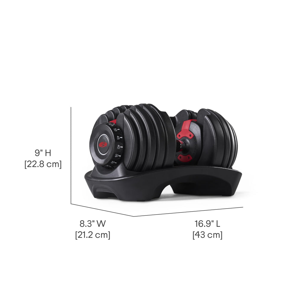 Verstellbare Hantel mit 15 Gewichtsstufen von 2 bis 24 kg, SelectTech Drehgriff-System und Ablageschale für Krafttraining zuhause