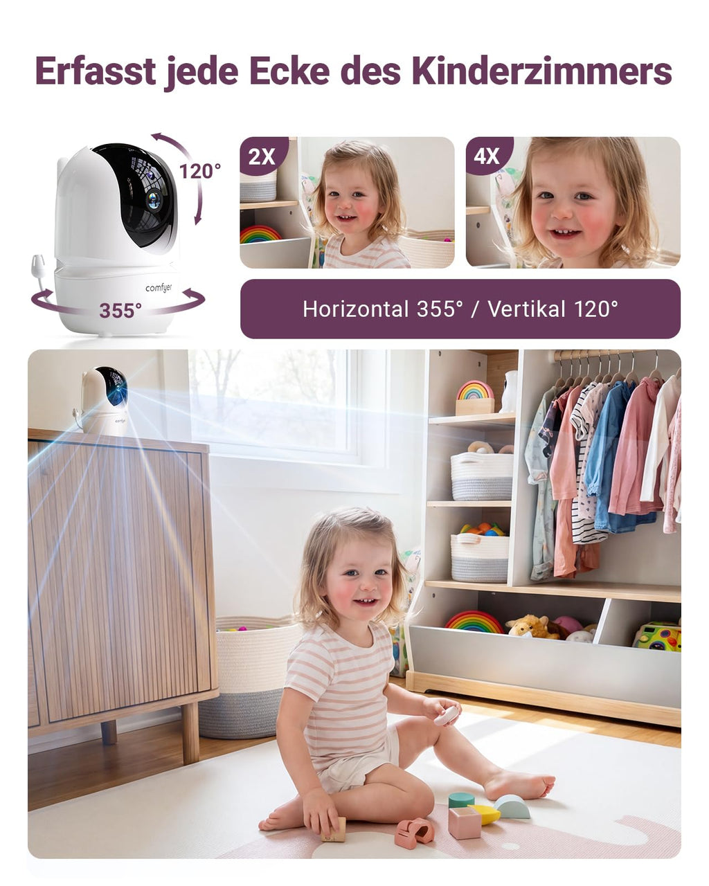 Babyphone mit 2 Kameras und 7"""" HD-Display, Split-Screen-Überwachung ohne WLAN, 6000mAh Akku, Nachtsicht und VOX-Modus