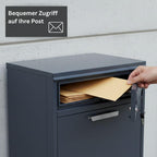 Freistehender Paketbriefkasten XXL mit Paketfach und Briefkasten, abschließbar, anthrazit, 112 cm hoch, inkl. 2 Schlüssel pro Schloss und Bodendübel