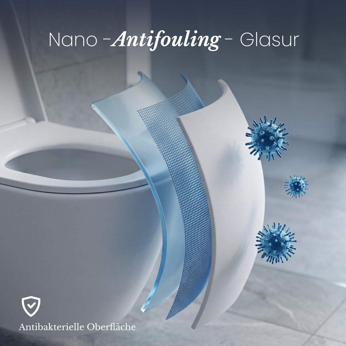 Hänge-WC spülrandlos mit 360° Tornado-Spülung, 3–4,5 l Wasserverbrauch, 58 dB leise und Soft-Close-Absenkautomatik, weiß