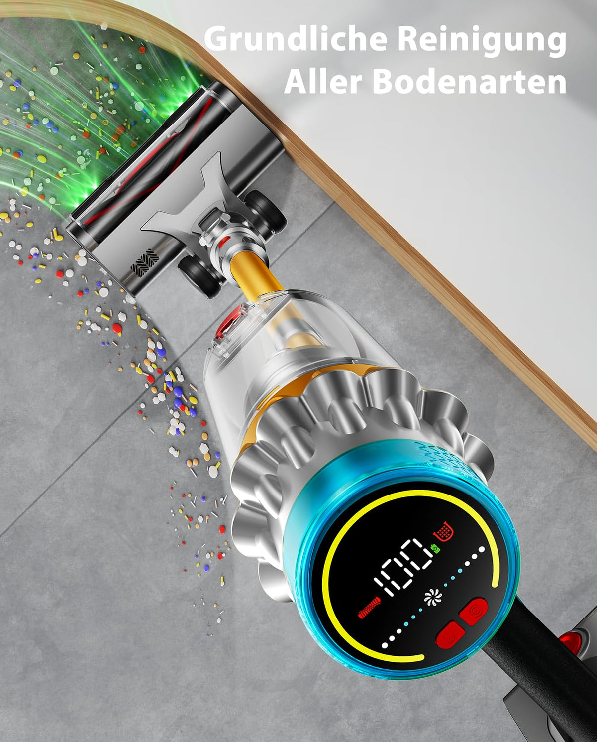 Akku Staubsauger kabellos mit 55 kPa Saugkraft, 650 W Bürstenlosmotor und 70 Minuten Laufzeit, 1,8 L Staubbehälter