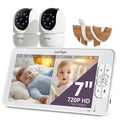 Babyphone mit 2 Kameras und 7"""" HD-Display, Split-Screen-Überwachung ohne WLAN, 6000mAh Akku, Nachtsicht und VOX-Modus
