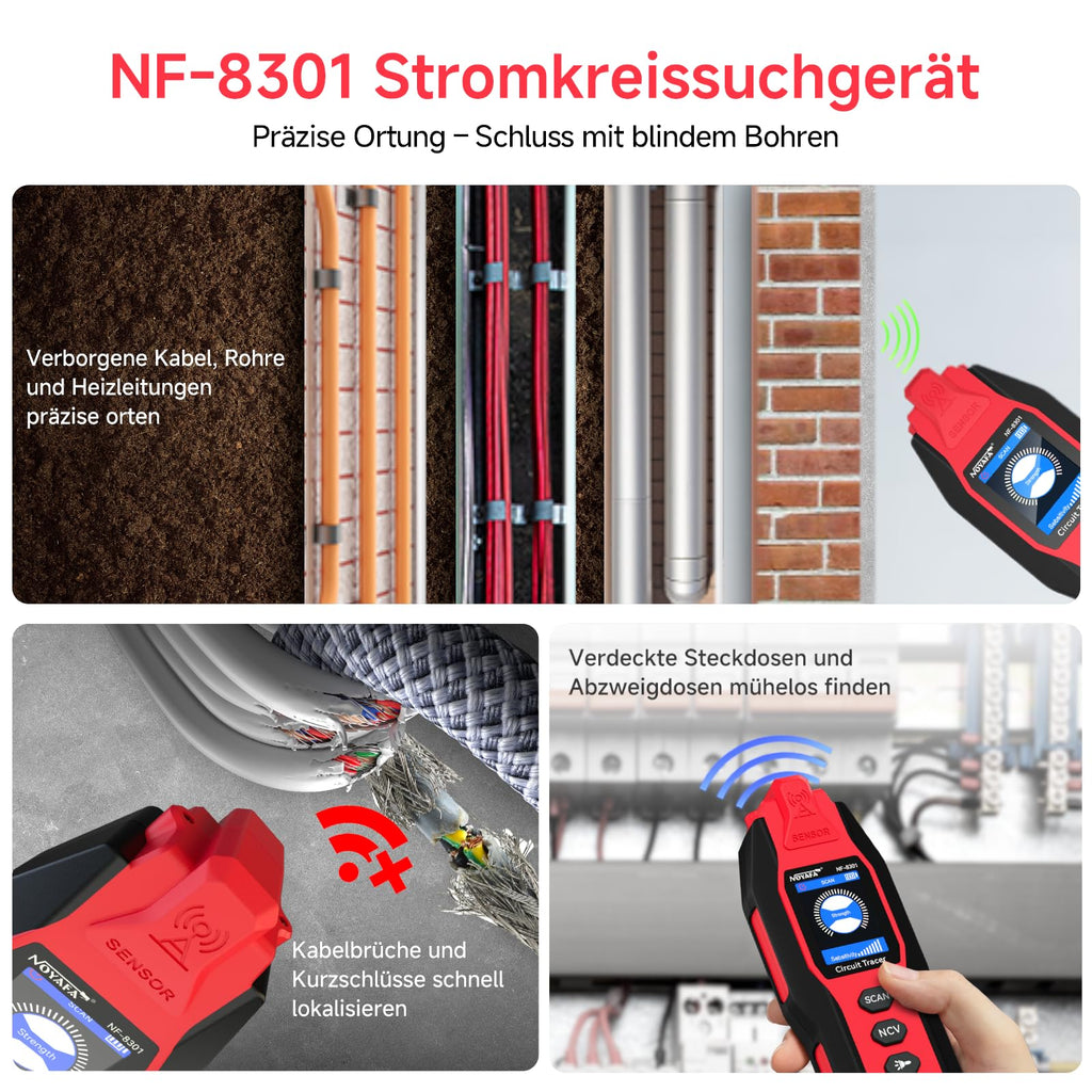 Kabelsuchgerät mit Digitalmultimeter, 8-stufiger Empfindlichkeit, für Wand- und Erdkabel sowie Sicherungs- und Bewässerungsleitungen