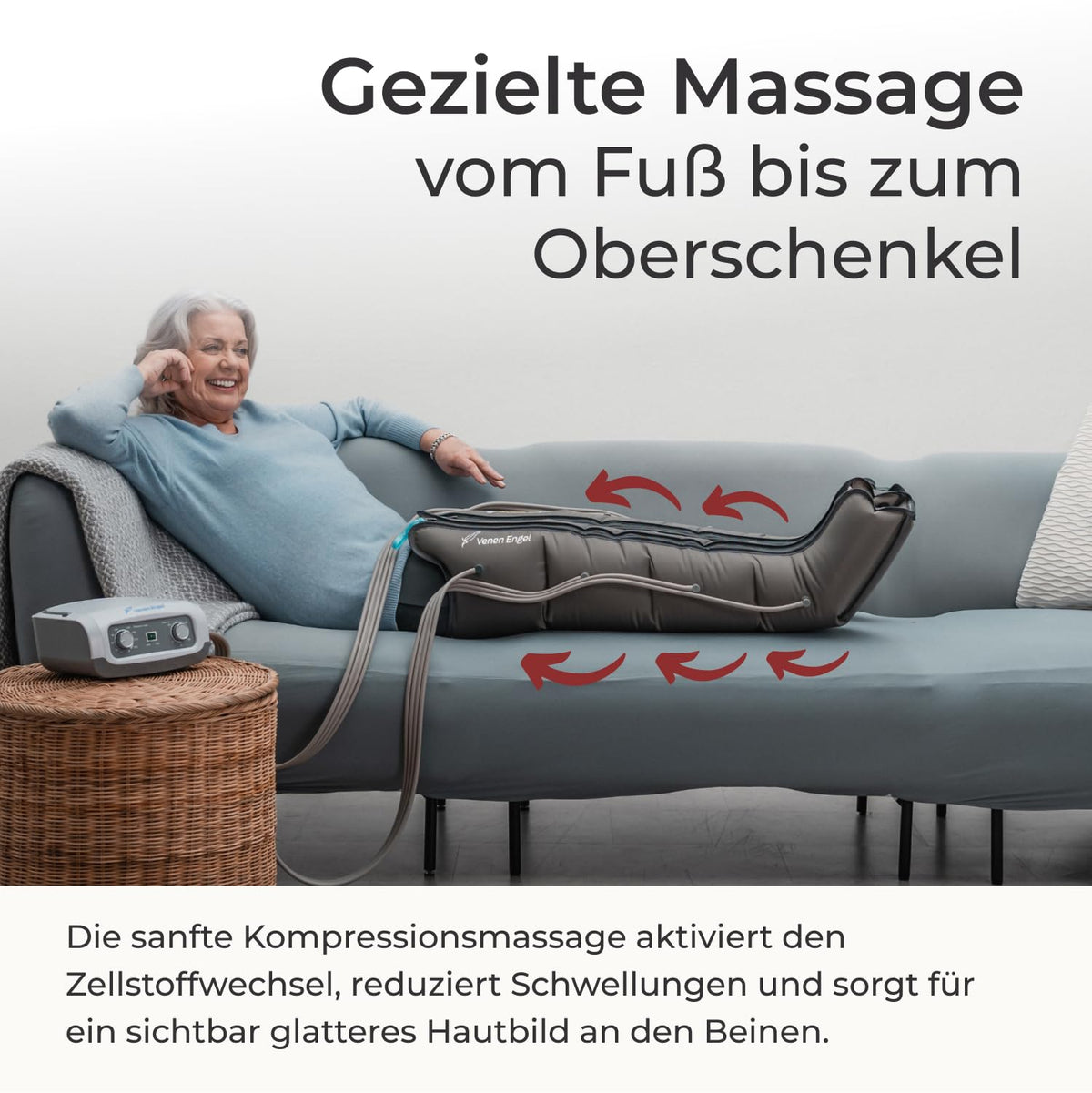 Beinmassagegerät mit 2 Beinmanschetten und 4 Luftkammern, luftbetriebene Kompressionsmassage für Beine und Füße