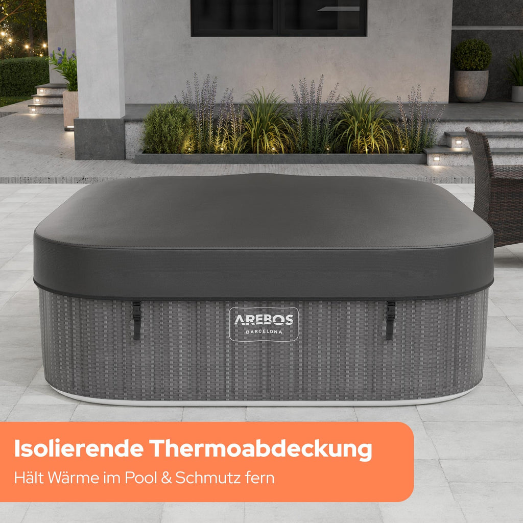 Whirlpool Spa für 6 Personen, 185 x 185 cm, 2400 W mit 130 Luftdüsen und Thermoabdeckung