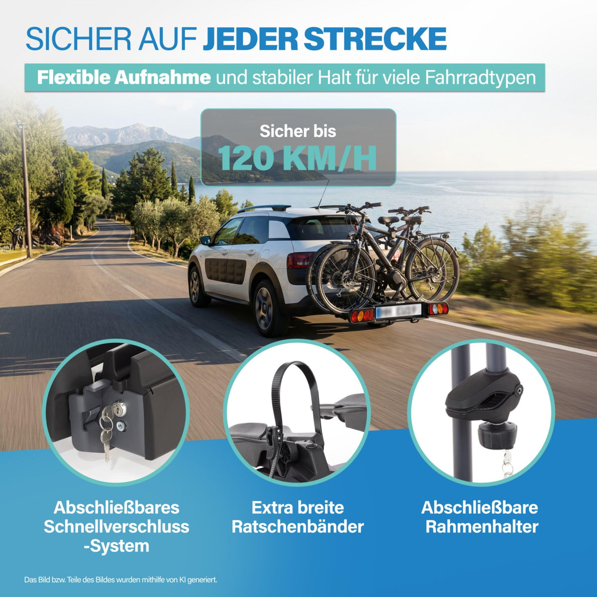 Kupplungsfahrradträger ProlineEvo 2 für 2 Fahrräder oder E-Bikes, bis 60 kg Nutzlast, abschließbar
