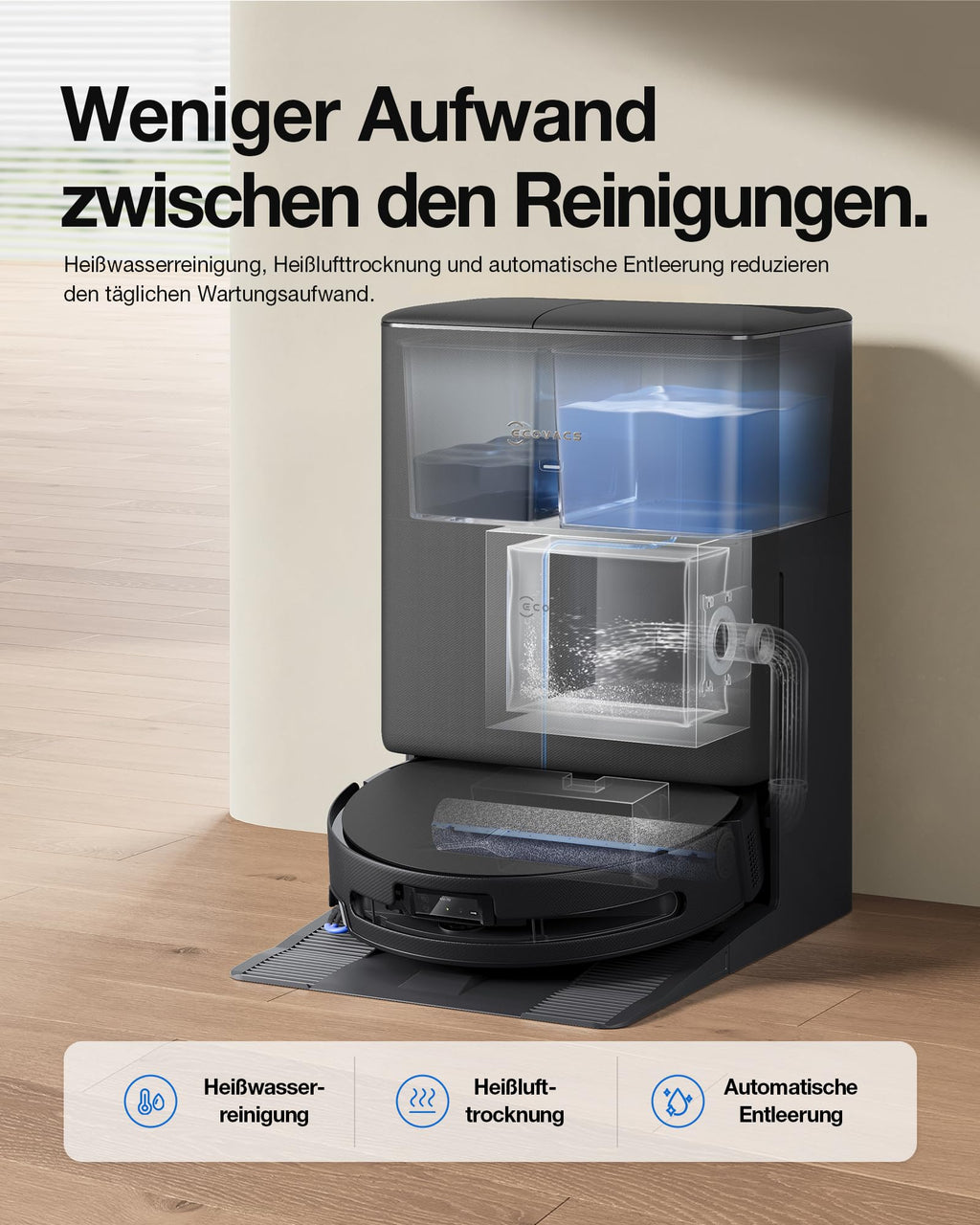 Saugroboter mit Wischfunktion T90 PRO Omni, 30.000 Pa, PowerBoost, OZMO Roller 3.0, automatische Entleerung, Schwarz