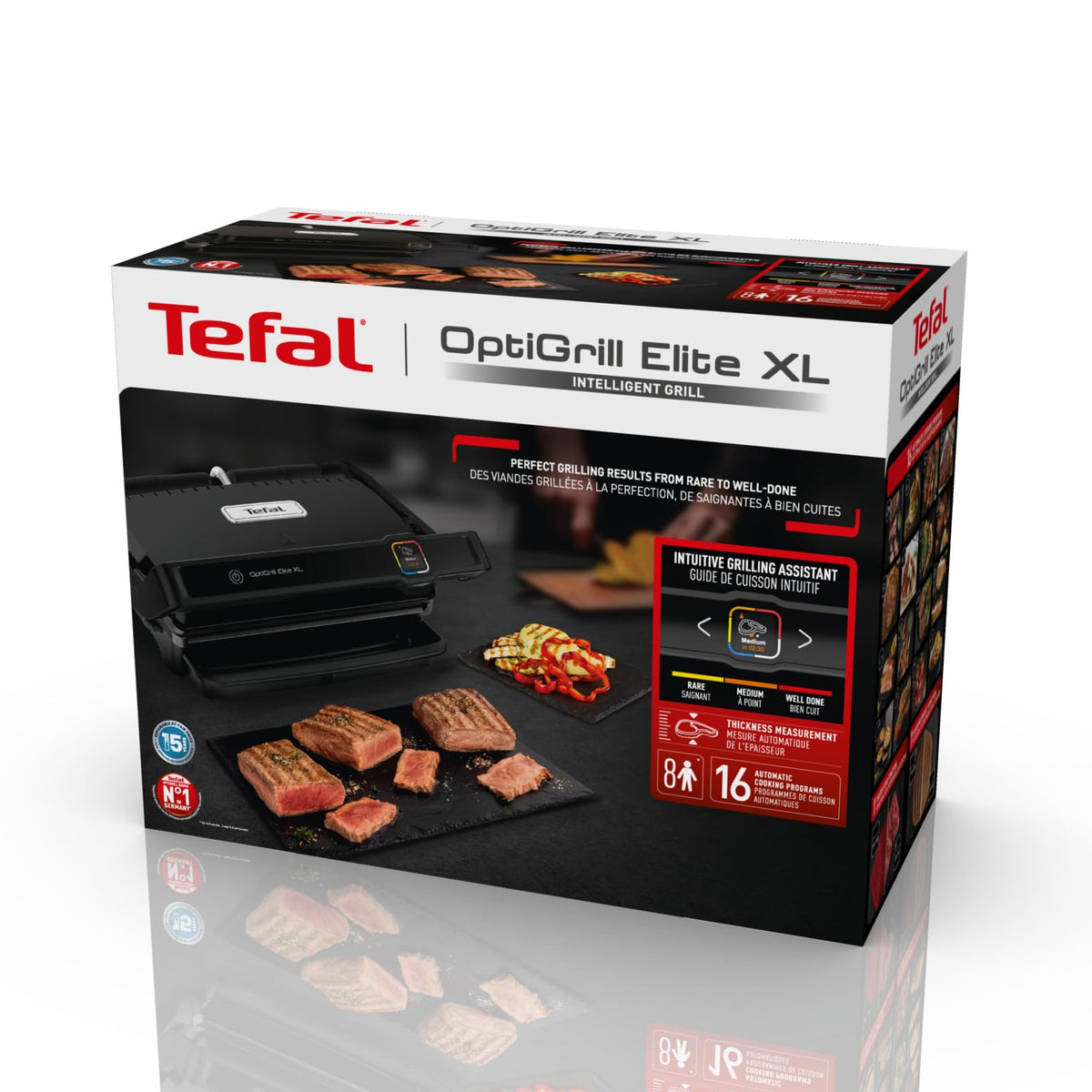 OptiGrill Elite XL Kontaktgrill mit automatischer Garzeitanpassung, 16 Programmen und Grillboost-Funktion, für bis zu 8 Personen