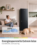 Kühl-Gefrierkombination 174 L, 150 cm hoch, Low Frost, 39 dB, mit 115 L Kühlteil und 59 L Gefrierteil, Schwarz