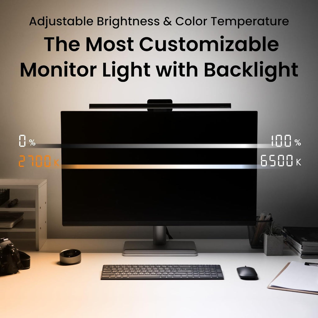 Monitorlampe mit Front- und Rücklicht, automatischem Ein- und Ausschalten sowie stufenloser Lichtsteuerung von 2700K bis 6500K