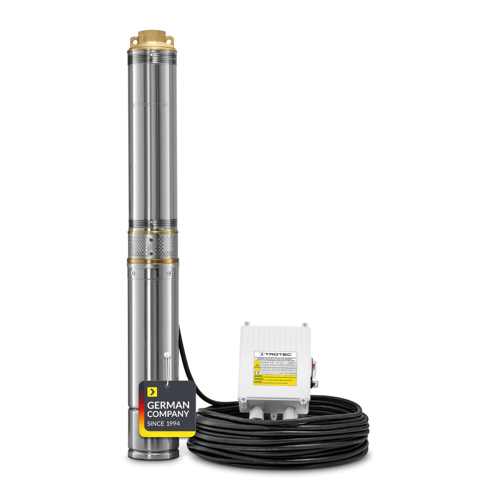 Edelstahl-Tiefbrunnenpumpe mit Schmutzsieb, 6000 l/h, 550 W, 5,8 bar, 58 m Hubhöhe, 10 cm Durchmesser