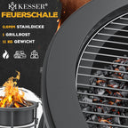 Feuerschale mit Grillrost Ø65 cm aus Stahl mit Rollen Funkenschutz Grillrost Ø52 cm und Feuerhaken 60 cm