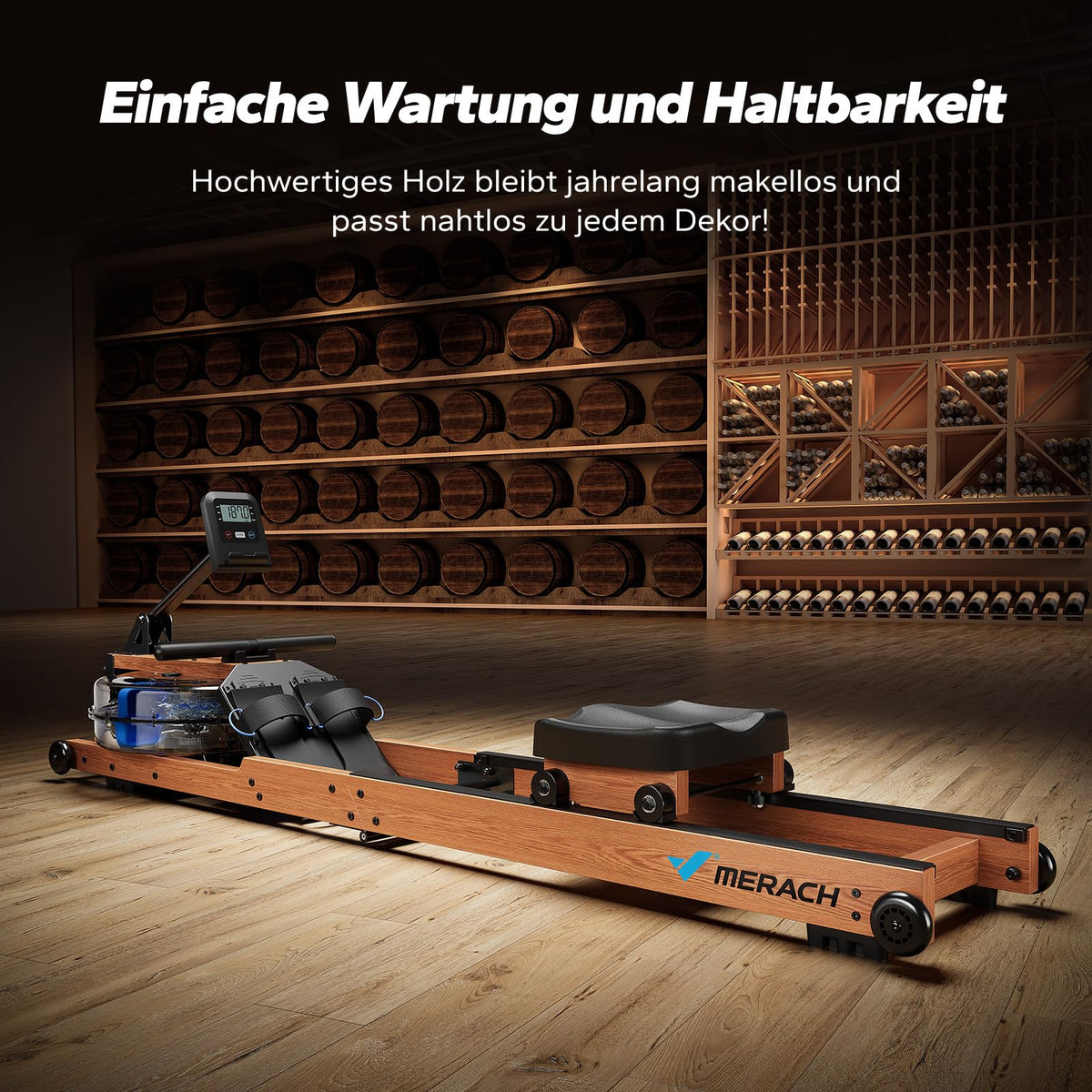 Wasser-Rudergerät aus Holz für Zuhause, 180° klappbar mit 15-Liter-Wassertank und 180 kg Tragkraft