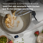 Küchenmaschine mit Waage und 5 l Edelstahlschüssel, 1200 W, inkl. 3-teiligem Patisserie-Set, Weiß