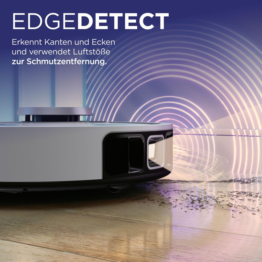 Saugroboter mit selbstentleerender Basis, 3D- und 360°-LiDAR-Navigation, Schmutzerkennung, Weiß