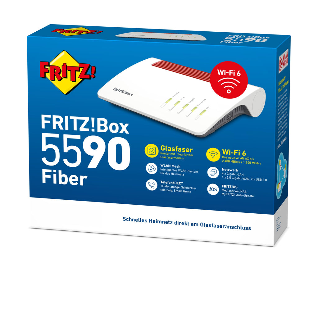 Glasfaser-Router 5590 Fiber Wi-Fi 6 Dualband bis 3,6 GBit/s 4 Gigabit-LAN 2,5-Gbit-WAN mit SFP AON und GPON