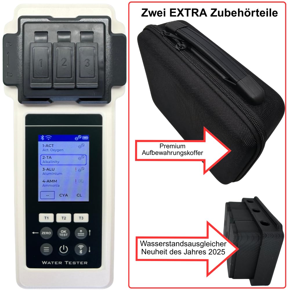 PoolLab 2.0 Wasseranalyse-Set mit Aufbewahrungskoffer und Wasserstandsausgleicher, 27 Parameter, WiFi und Bluetooth