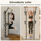 Sprossenwand mit Klimmzugstange und Dip-Barren aus Buchenholz, 220 cm, höhenverstellbar