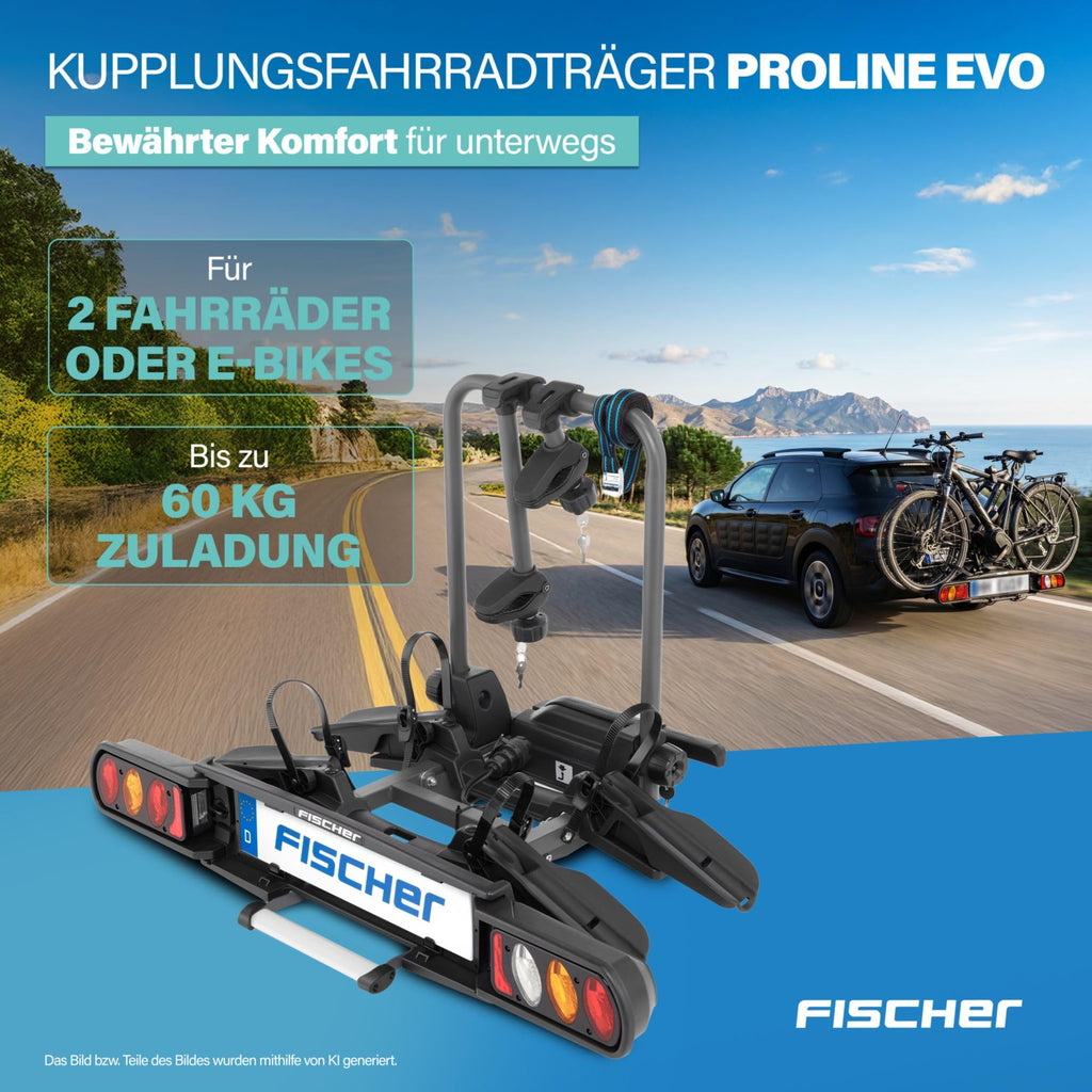 Kupplungsfahrradträger ProlineEvo 2 für 2 Fahrräder oder E-Bikes, bis 60 kg Nutzlast, abschließbar