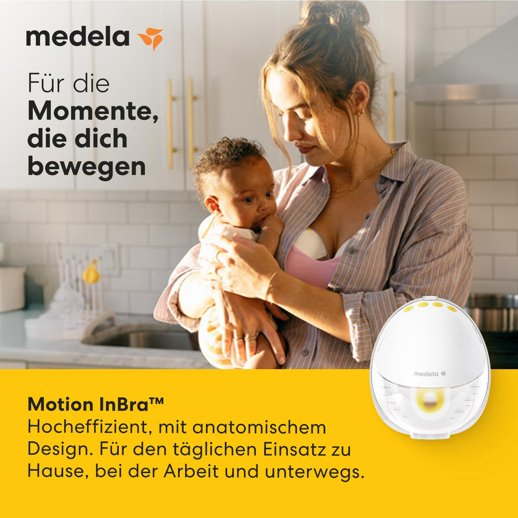 Tragbare elektrische Milchpumpe Motion InBra mit Aufbewahrungstasche, 2-Phase Expression Technologie und 9 Abpumpstufen, 24 mm Brusthaube sowie