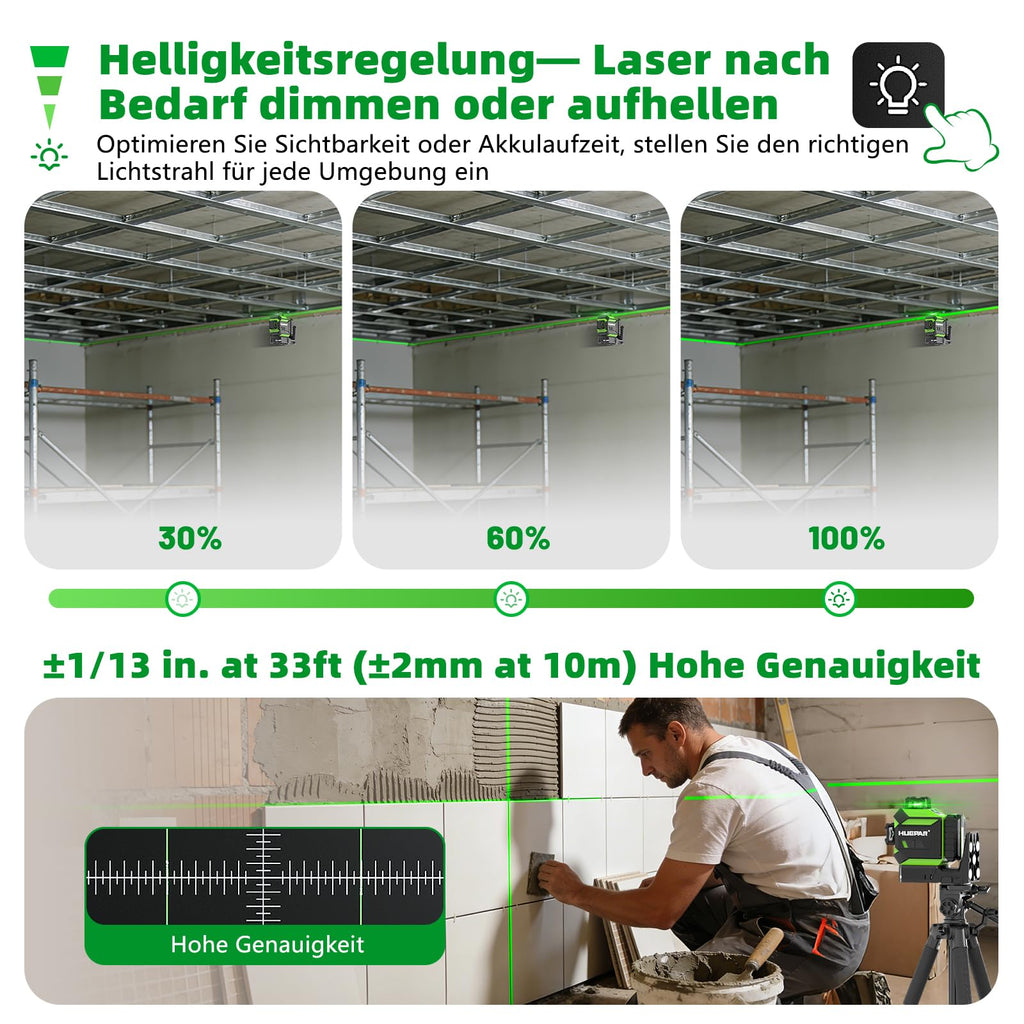 Kreuzlinienlaser 360 Grad mit motorischer Basis, Fernbedienungsempfänger und 5200-mAh-Akku