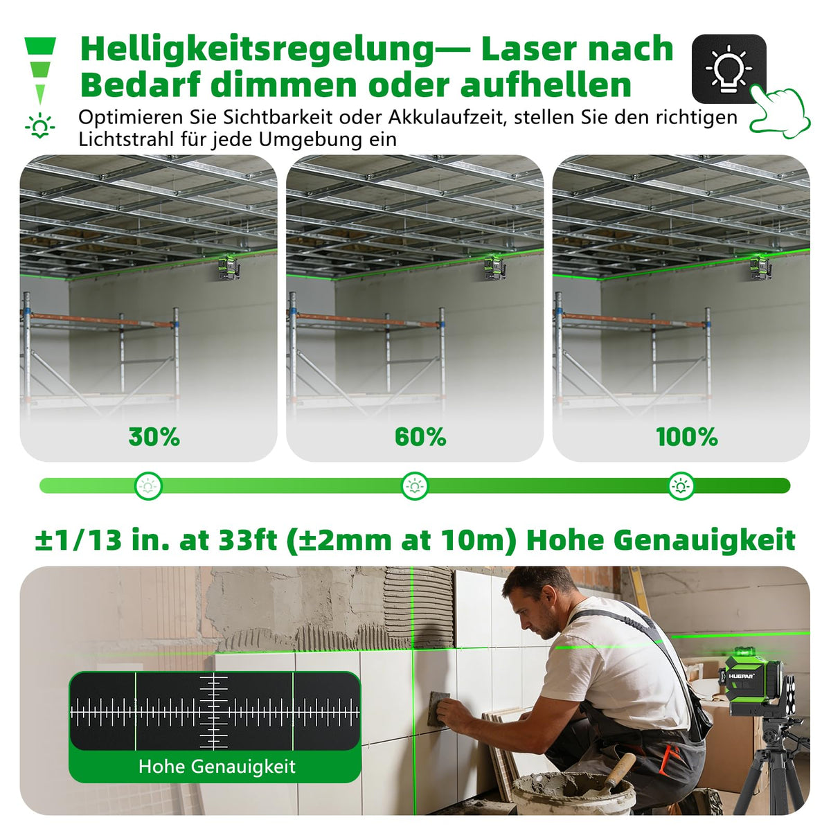 Kreuzlinienlaser 360 Grad mit motorischer Basis, Fernbedienungsempfänger und 5200-mAh-Akku