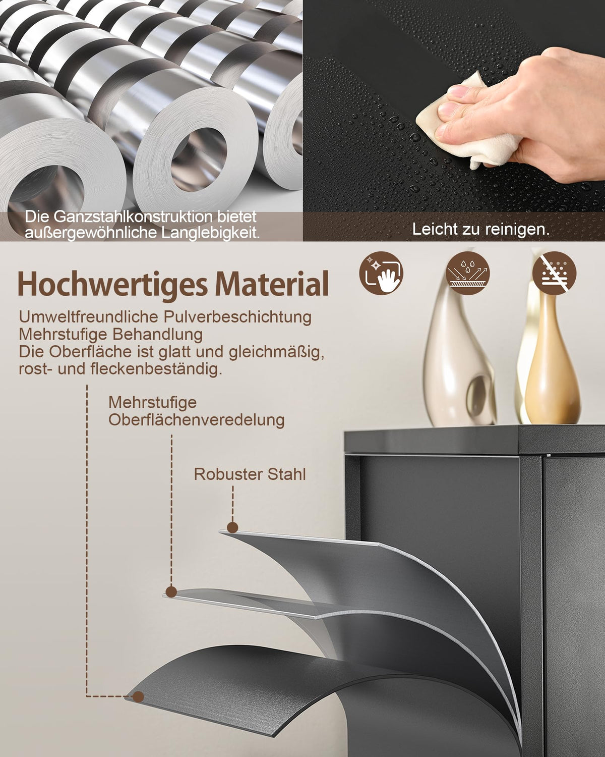 Stahlschrank mit Schloss, 5 Ebenen und verstellbaren Einlegeböden, 80x40x181,5 cm, schwarz