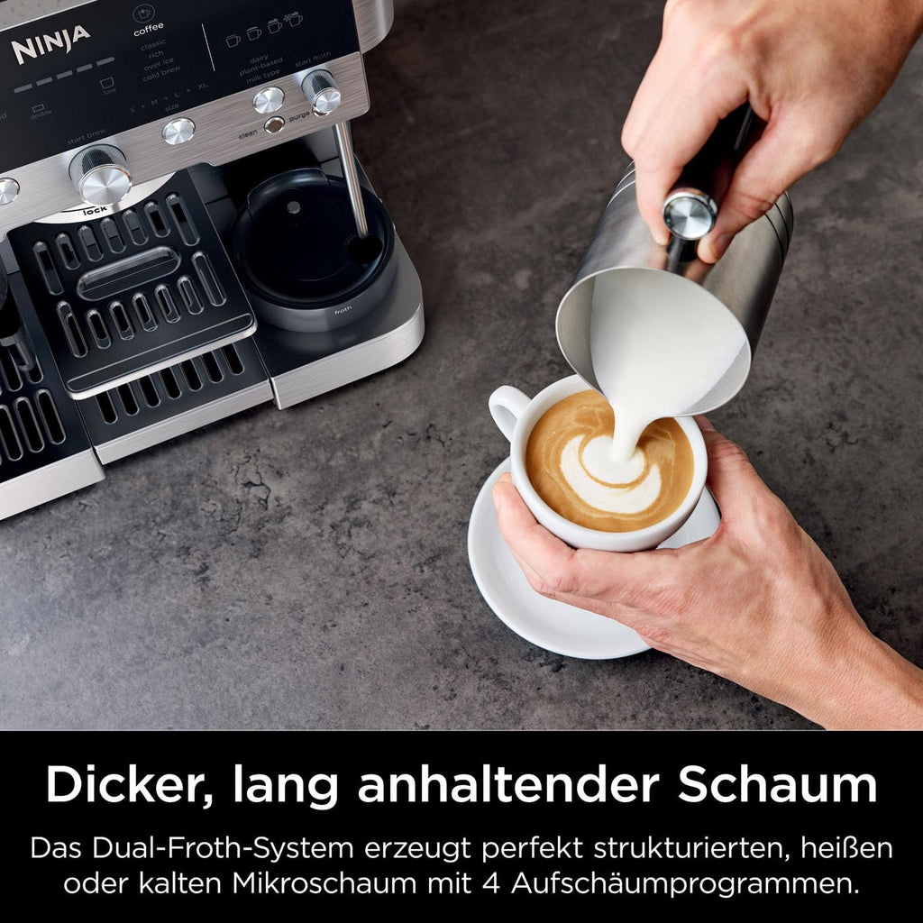 3-in-1-Kaffeemaschine mit Mahlwerk und Milchaufschäumer, Espresso-, Cold-Brew- und Filterkaffee, 1,5 L, Silber